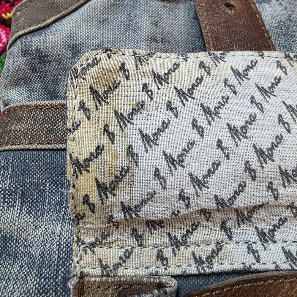 Mona B Collins Tote Bag Distressed Leather Denim Rustic Purse Handbag - Picture 14 of 14